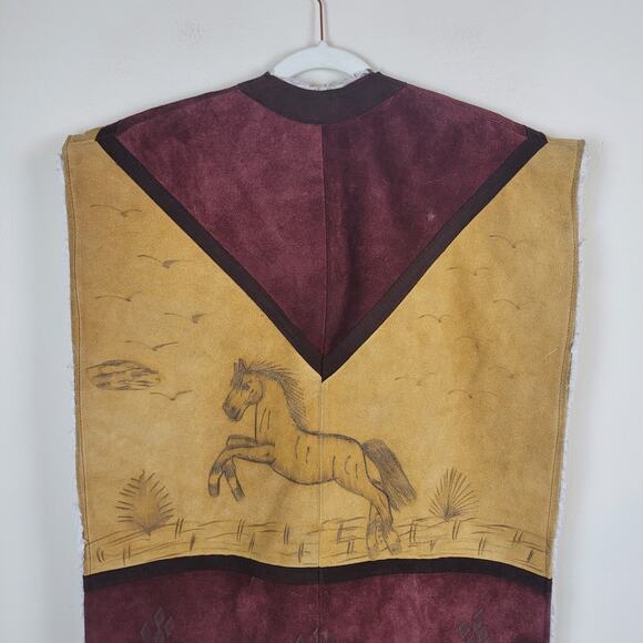 Horse Suede Leather Poncho Gaban Fringe Fur Shearling Western Unisex One Size - Picture 4 of 8